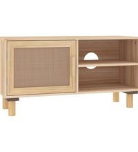 TV-Schrank Braun 80x30x40 cm Massivholz Kiefer und Natur-Rattan