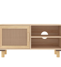 TV-Schrank Braun 80x30x40 cm Massivholz Kiefer und Natur-Rattan