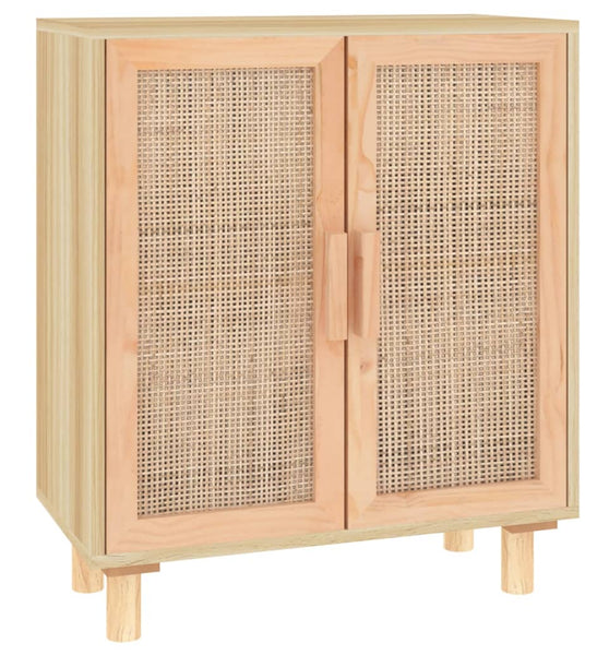 Sideboard Braun 60x30x70 cm Massivholz Kiefer und Natur-Rattan