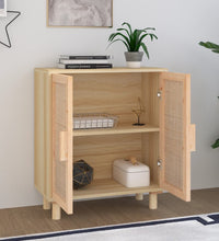 Sideboard Braun 60x30x70 cm Massivholz Kiefer und Natur-Rattan