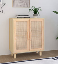 Sideboard Braun 60x30x70 cm Massivholz Kiefer und Natur-Rattan