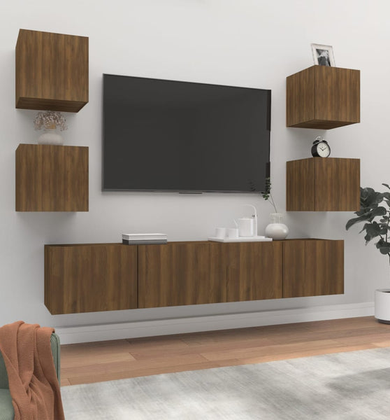 6-tlg. TV-Schrank-Set Braun Eichen-Optik Holzwerkstoff