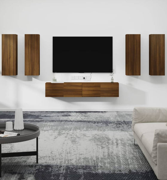 6-tlg. TV-Schrank-Set Braun Eichen-Optik Holzwerkstoff