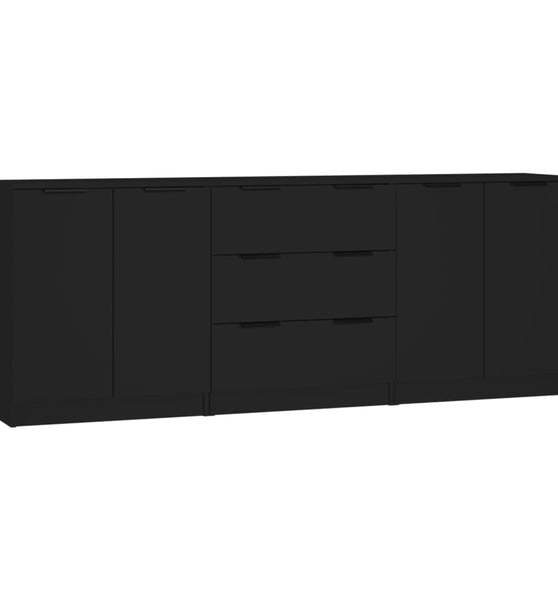 3-tlg. Sideboard-Set Schwarz Holzwerkstoff