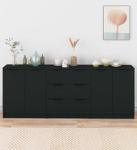 3-tlg. Sideboard-Set Schwarz Holzwerkstoff