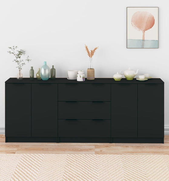 3-tlg. Sideboard-Set Schwarz Holzwerkstoff