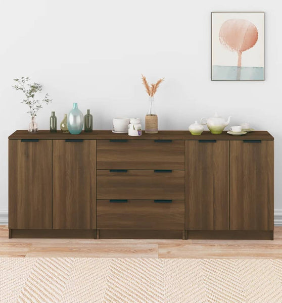 3-tlg. Sideboard Braun Eiche-Optik Holzwerkstoff