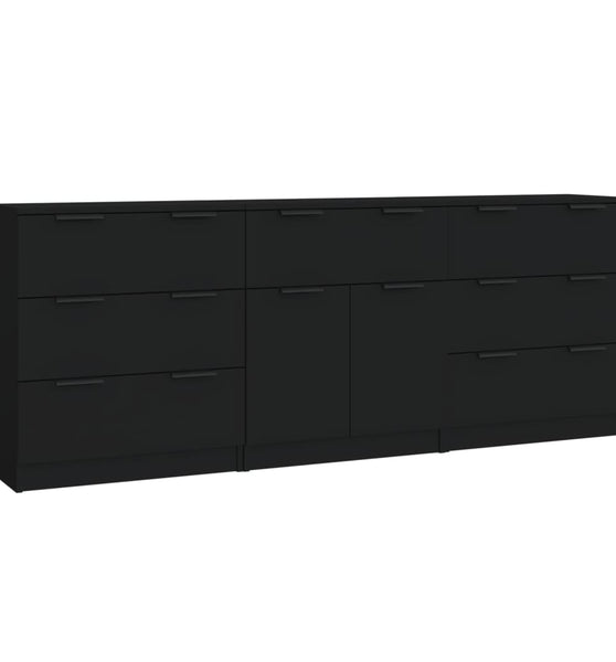 3-tlg. Sideboard Schwarz Holzwerkstoff