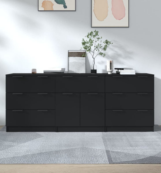 3-tlg. Sideboard Schwarz Holzwerkstoff