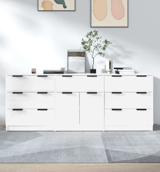 3-tlg. Sideboard Hochglanz-Weiß Holzwerkstoff
