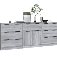 3-tlg. Sideboard Grau Sonoma Holzwerkstoff