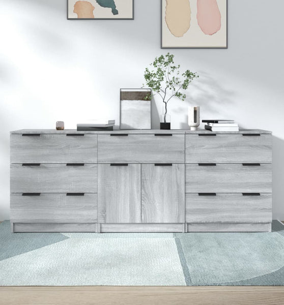 3-tlg. Sideboard Grau Sonoma Holzwerkstoff