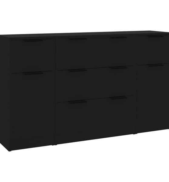 3-tlg. Sideboard-Set Schwarz Holzwerkstoff