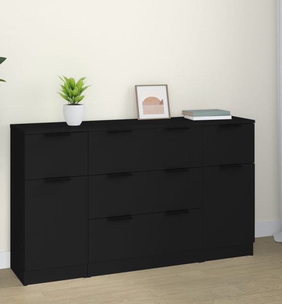 3-tlg. Sideboard-Set Schwarz Holzwerkstoff