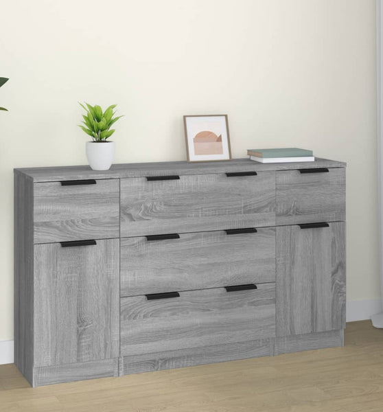3-tlg. Sideboard-Set Grau Sonoma Holzwerkstoff