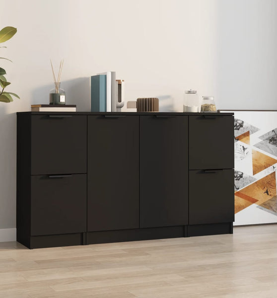 Sideboards 3 Stk. Schwarz Holzwerkstoff