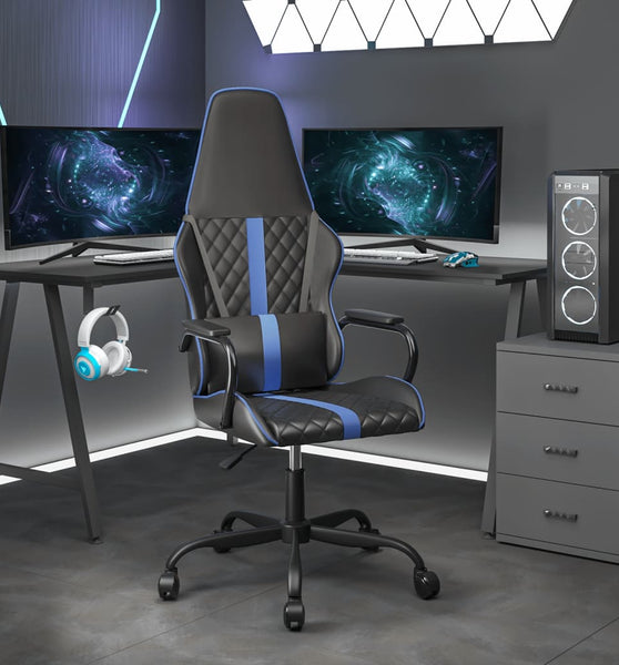 Gaming-Stuhl mit Massagefunktion Blau und Schwarz Kunstleder
