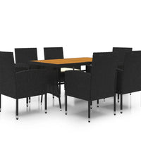 7-tlg. Garten-Essgruppe Poly Rattan Schwarz