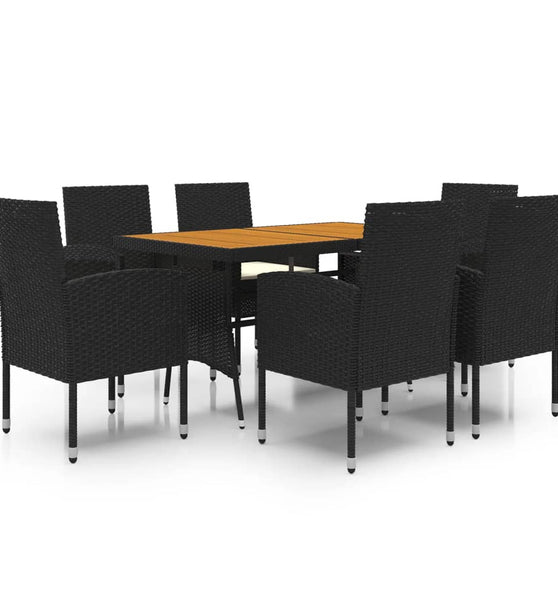 7-tlg. Garten-Essgruppe Poly Rattan Schwarz