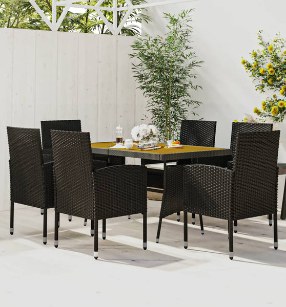 7-tlg. Garten-Essgruppe Poly Rattan Schwarz