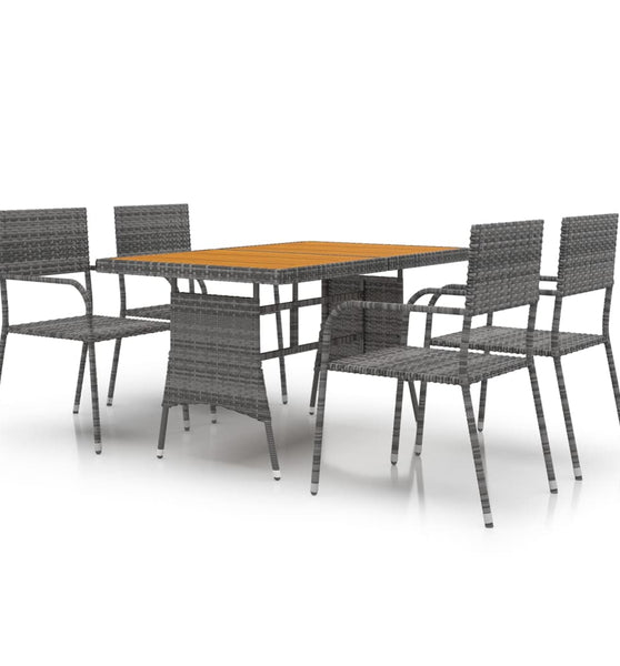 5-tlg. Garten-Essgruppe Poly Rattan Grau