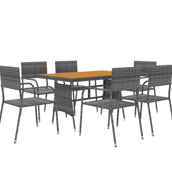 7-tlg. Garten-Essgruppe Poly Rattan Grau