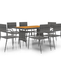 7-tlg. Garten-Essgruppe Poly Rattan Grau