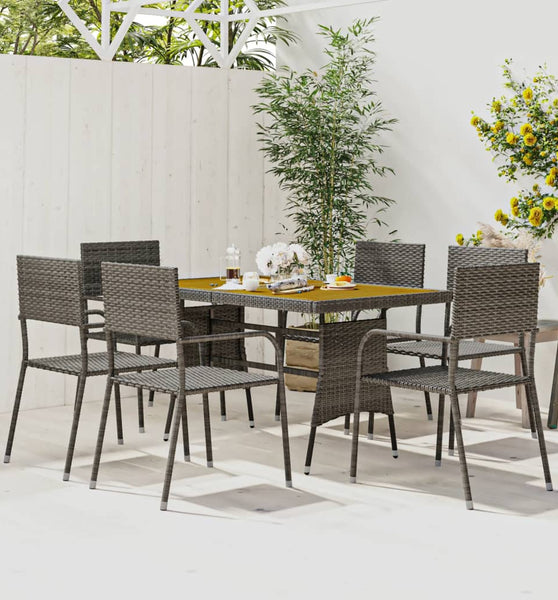 7-tlg. Garten-Essgruppe Poly Rattan Grau