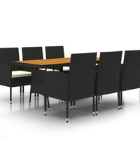 7-tlg. Garten-Essgruppe Poly Rattan Schwarz