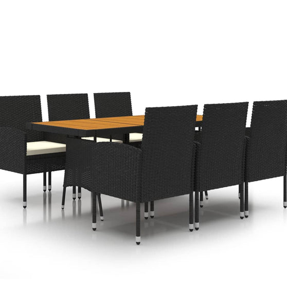 7-tlg. Garten-Essgruppe Poly Rattan Schwarz