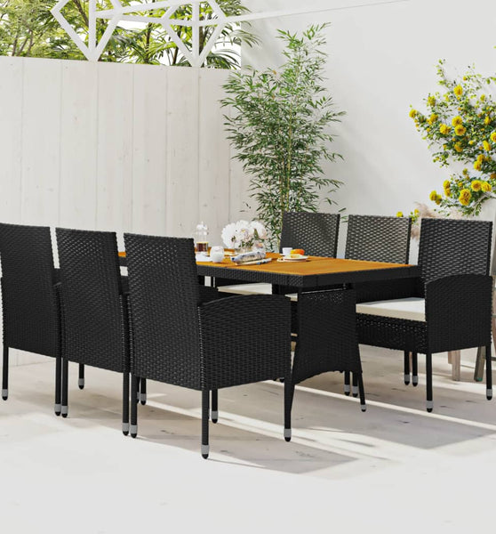 7-tlg. Garten-Essgruppe Poly Rattan Schwarz