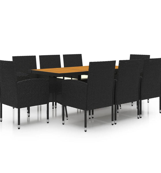 9-tlg. Garten-Essgruppe Poly Rattan Schwarz
