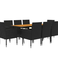 9-tlg. Garten-Essgruppe Poly Rattan Schwarz