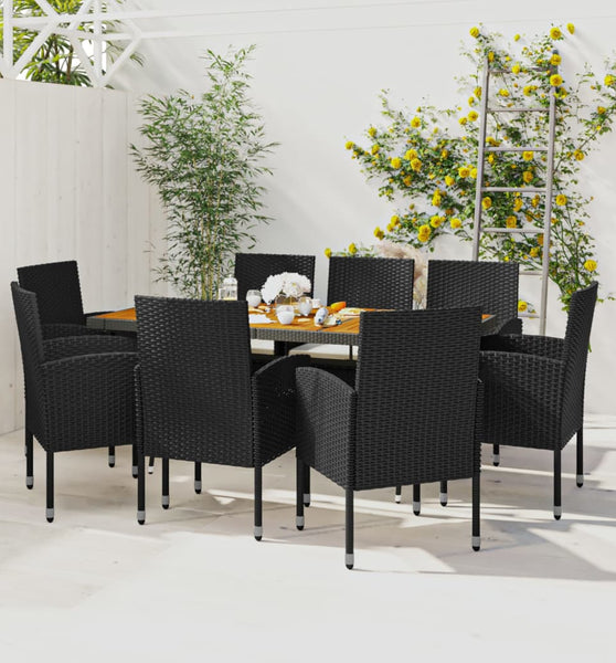 9-tlg. Garten-Essgruppe Poly Rattan Schwarz