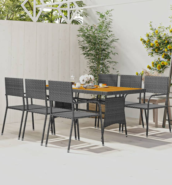 7-tlg. Garten-Essgruppe Poly Rattan Grau