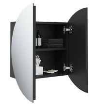 Badezimmerschrank mit Rundem Spiegel & LED Schwarz 47x47x17,5cm