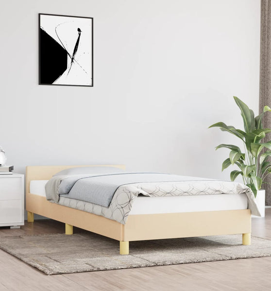 Bettgestell mit Kopfteil ohne Matratze Creme 80x200 cm Stoff