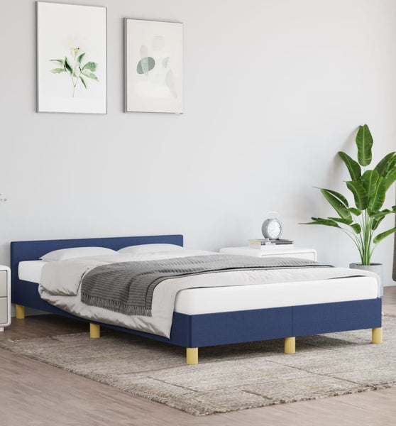 Bettgestell mit Kopfteil ohne Matratze Blau 120x200 cm Stoff