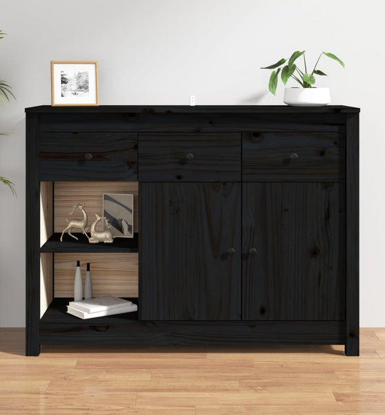 Sideboard Schwarz 100x35x74 cm Massivholz Kiefer