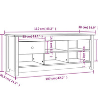 Schuhschrank Weiß 110x38x45,5 cm Massivholz Kiefer