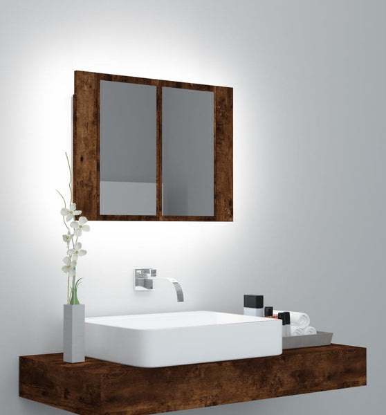 LED-Spiegelschrank Räuchereiche 60x12x45 cm Holzwerkstoff