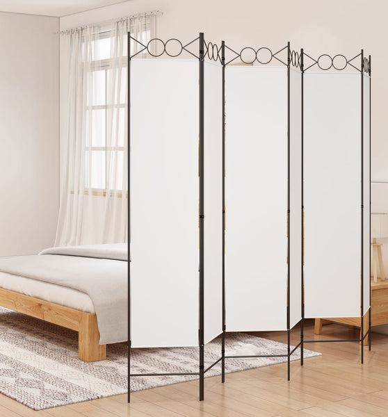 6-tlg. Paravent Weiß 240x200 cm Stoff