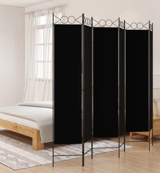 6-tlg. Paravent Schwarz 240x200 cm Stoff