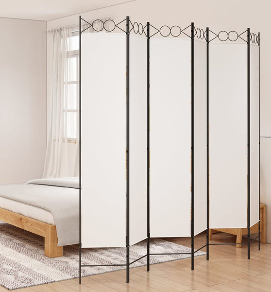 6-tlg. Paravent Weiß 240x220 cm Stoff