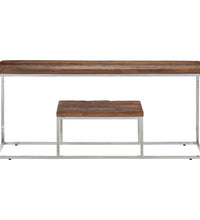 Couchtisch Silbern Edelstahl und Massive Holzschwellen