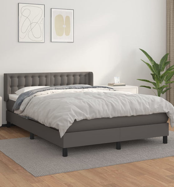 Boxspringbett mit Matratze Grau 140x200 cm Kunstleder