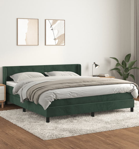 Boxspringbett mit Matratze Dunkelgrün 180x200 cm Samt