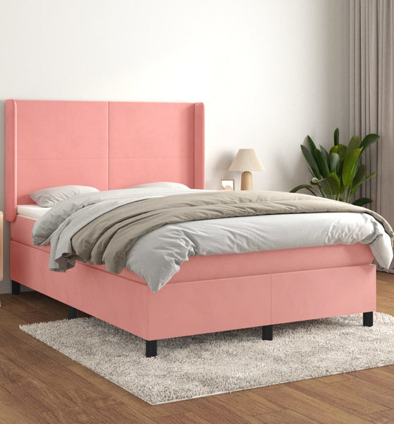 Boxspringbett mit Matratze Rosa 140x190 cm Samt