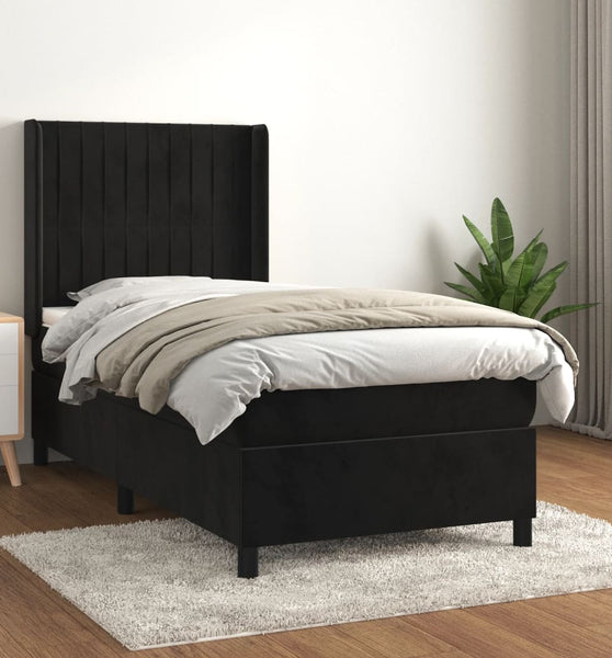 Boxspringbett mit Matratze Schwarz 80x200 cm Samt