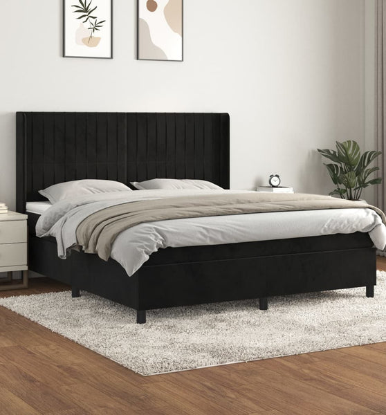 Boxspringbett mit Matratze Schwarz 160x200 cm Samt